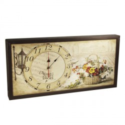 Часы на холсте Корзина с цветами в деревянной раме 