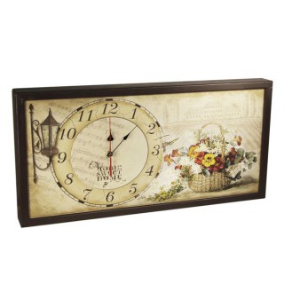 Часы на холсте Корзина с цветами в деревянной раме 